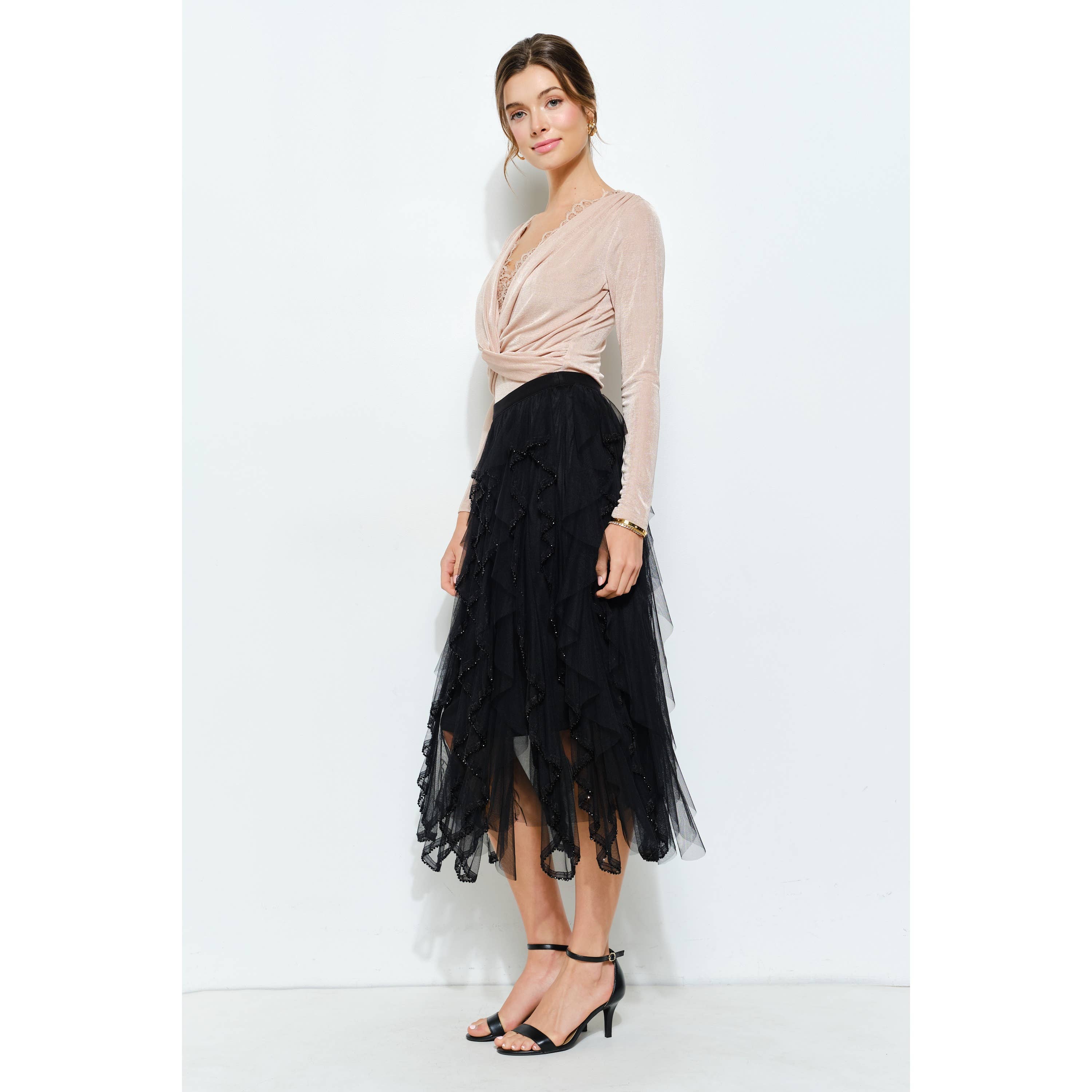 Velvet Twist-Front Long Sleeve Top