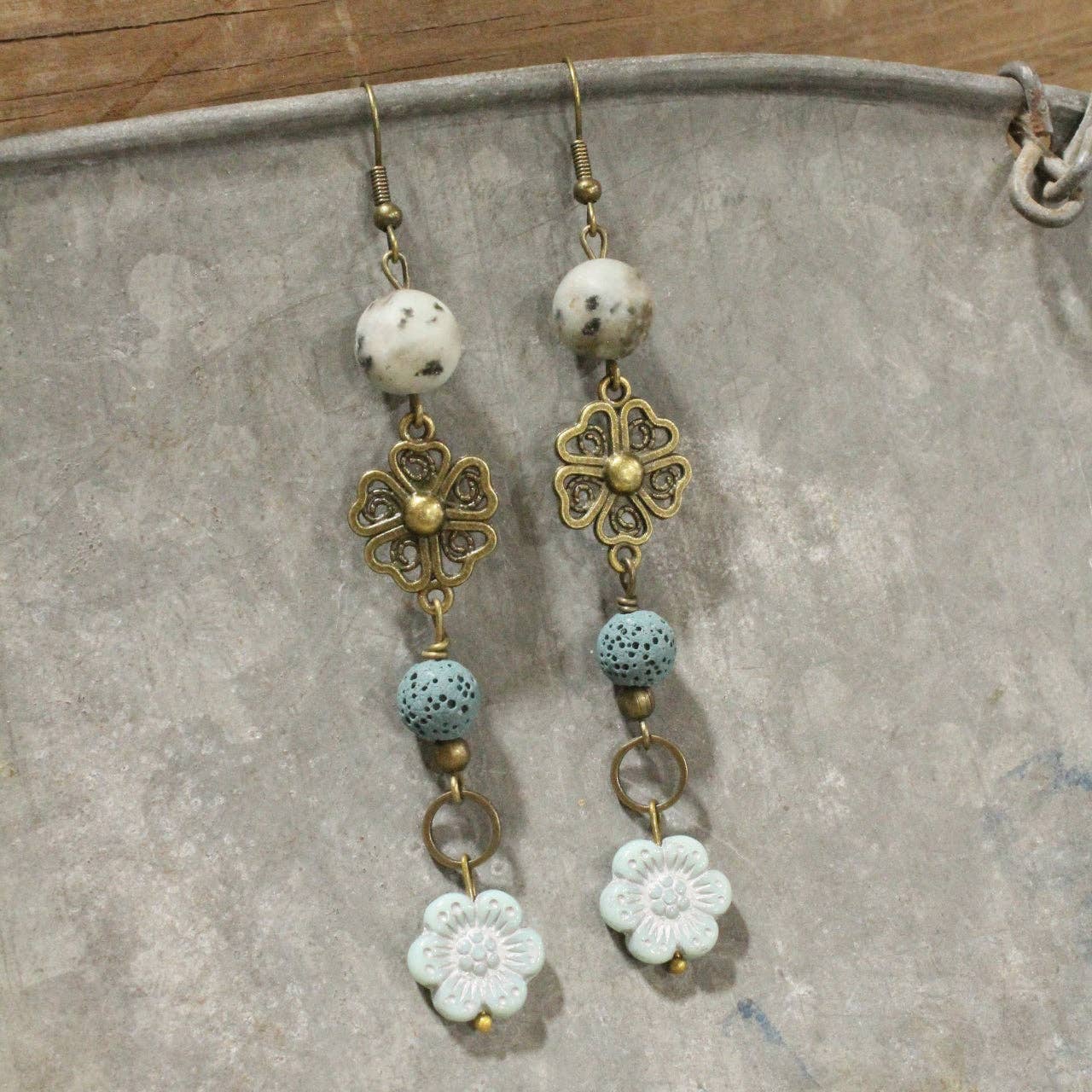 Denim Days Floral Czech & Stone Dangle Earrings