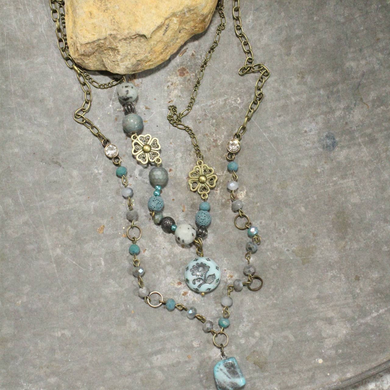 Denim Days Floral Czech & Stone Layered Necklace