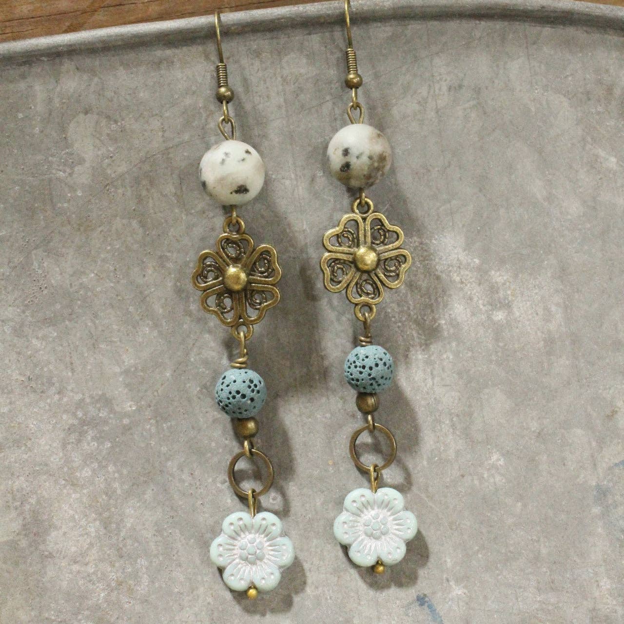 Denim Days Floral Czech & Stone Dangle Earrings