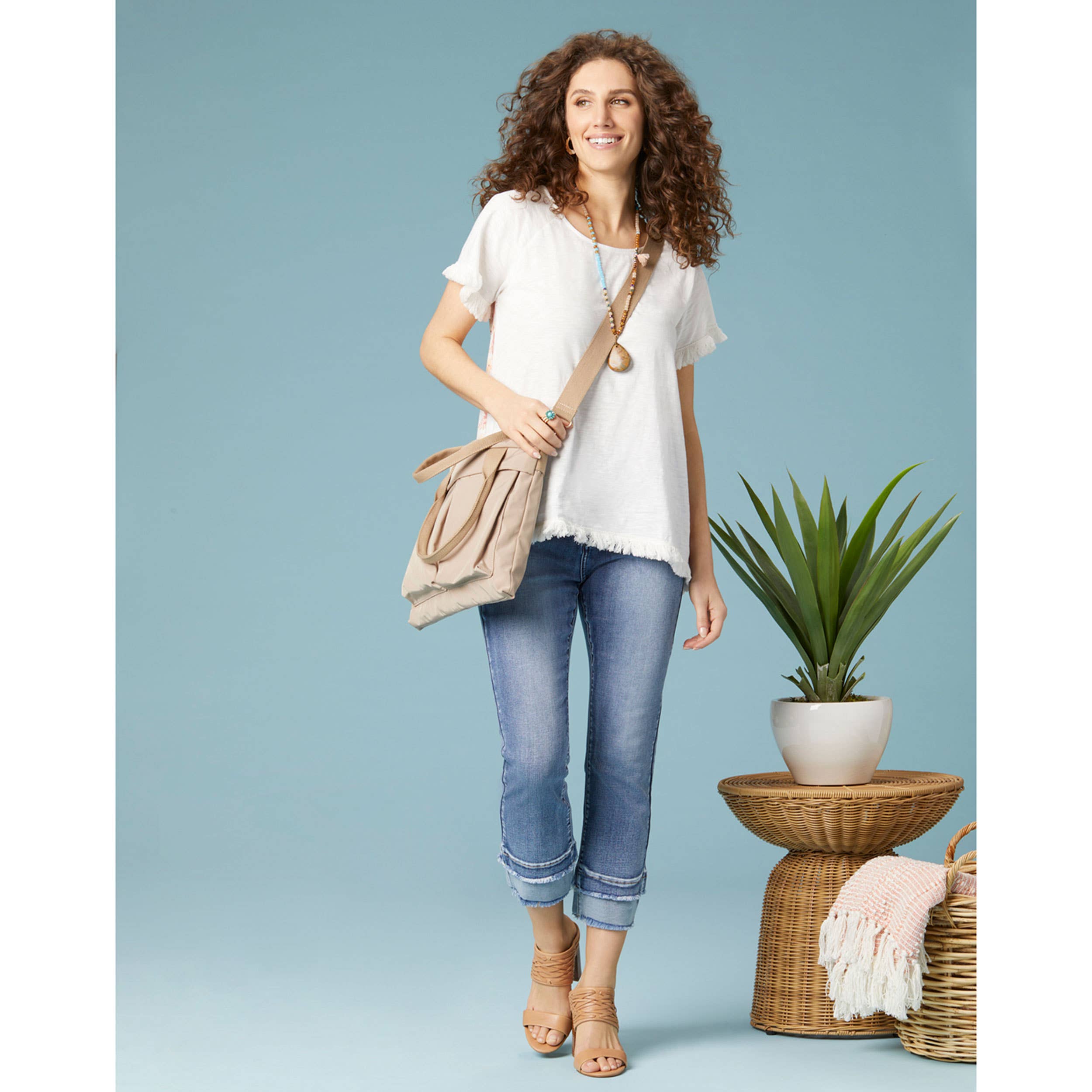 Plus Size EverStretch Boyfriend Capri Jeans with Contrast Bottom