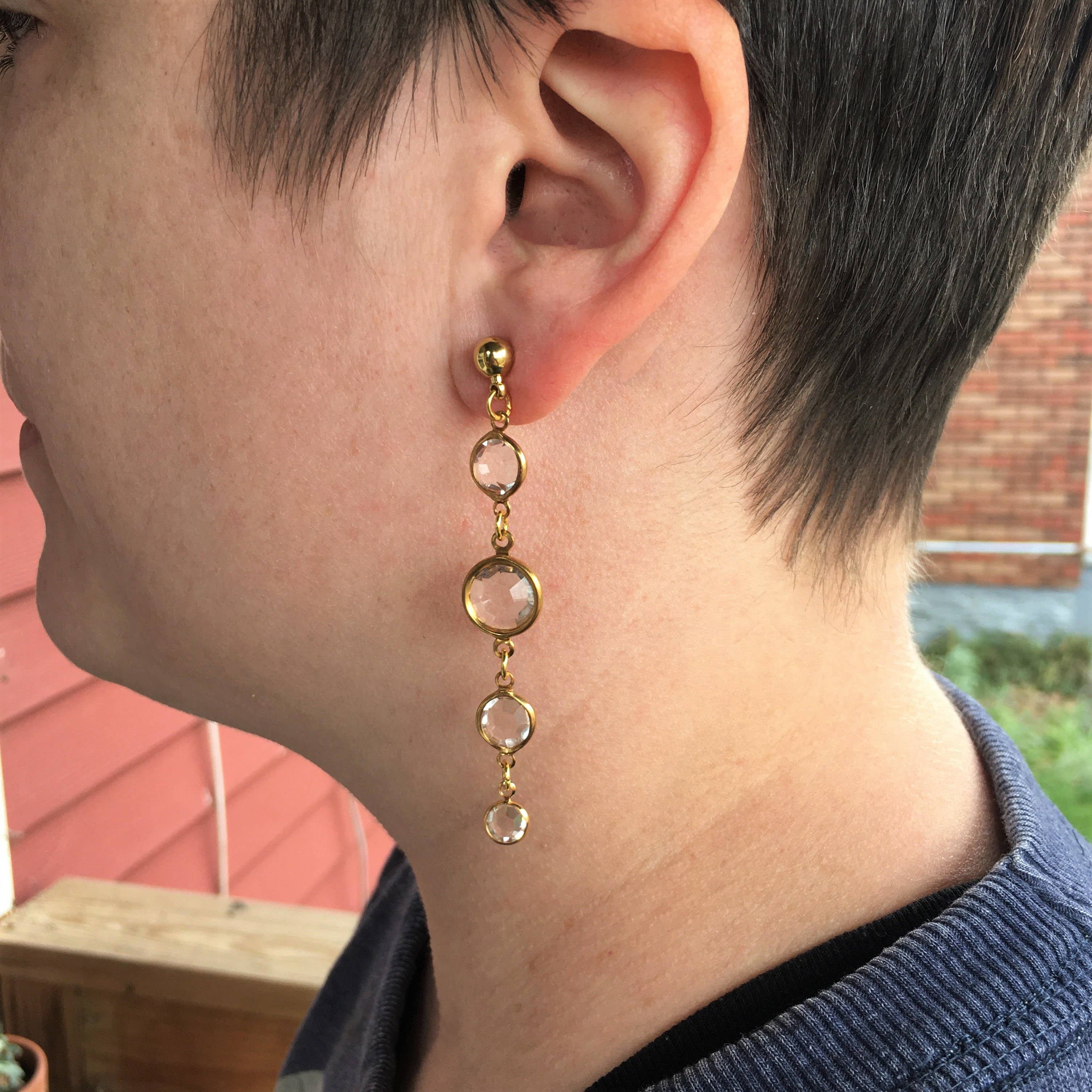 Crystal & Gold Bead Post Earrings