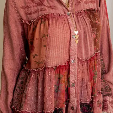 Boho Patchwork Knit Tiered Top