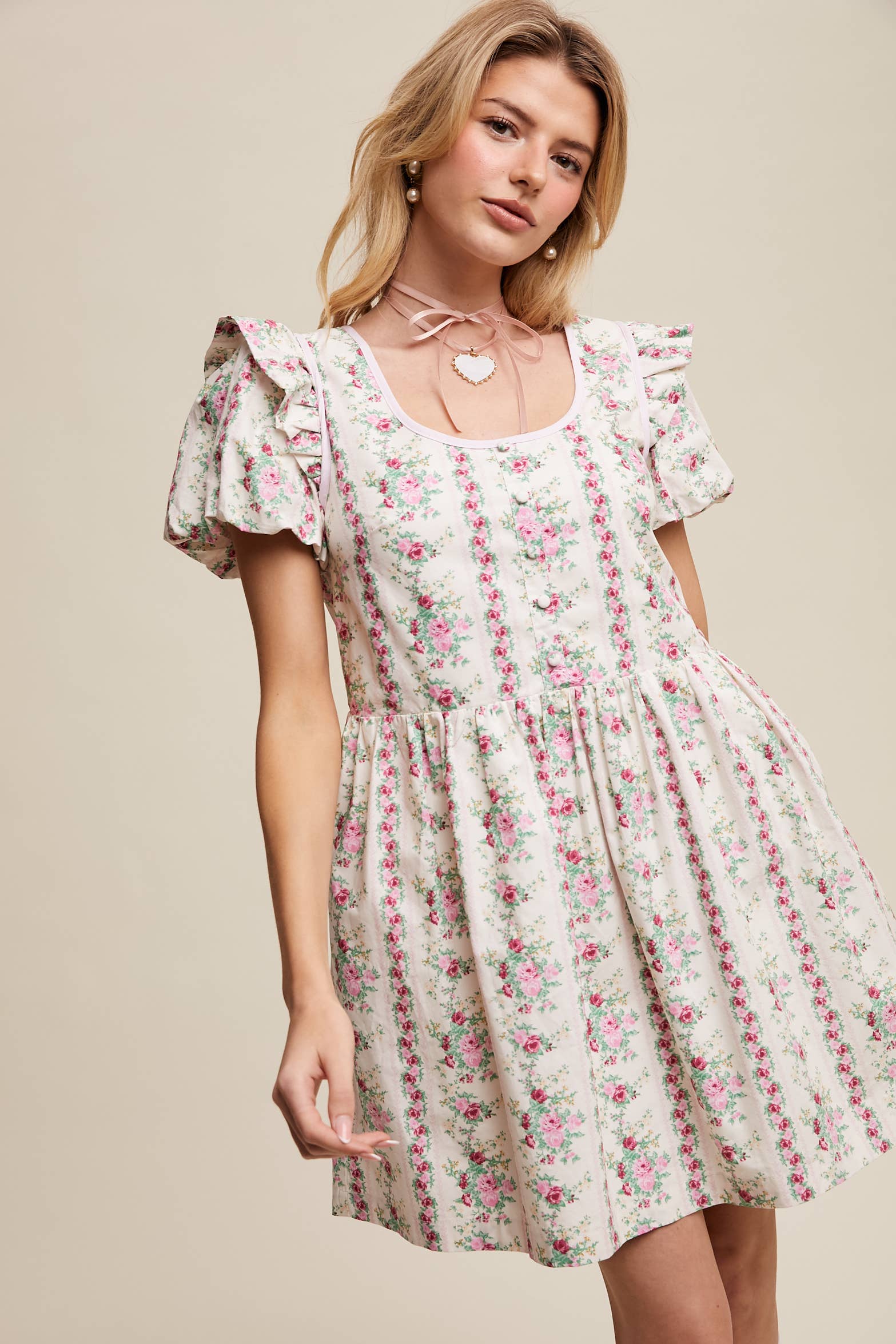 Just Peachy Vintage Floral Babydoll Dress