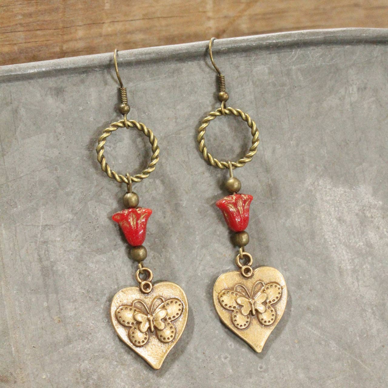Beauty In The Butterfly Red Czech Dangle Earrings