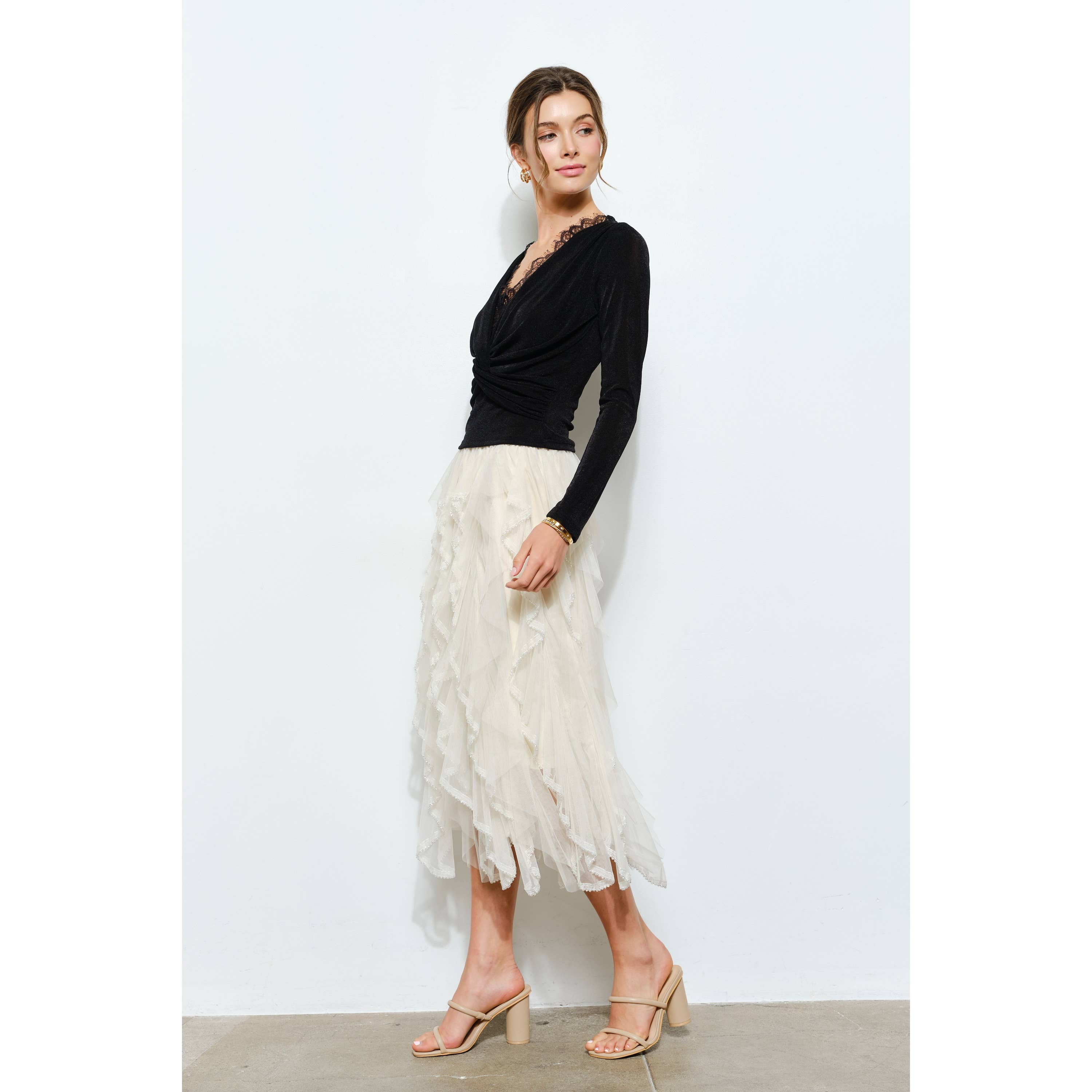 Velvet Twist-Front Long Sleeve Top