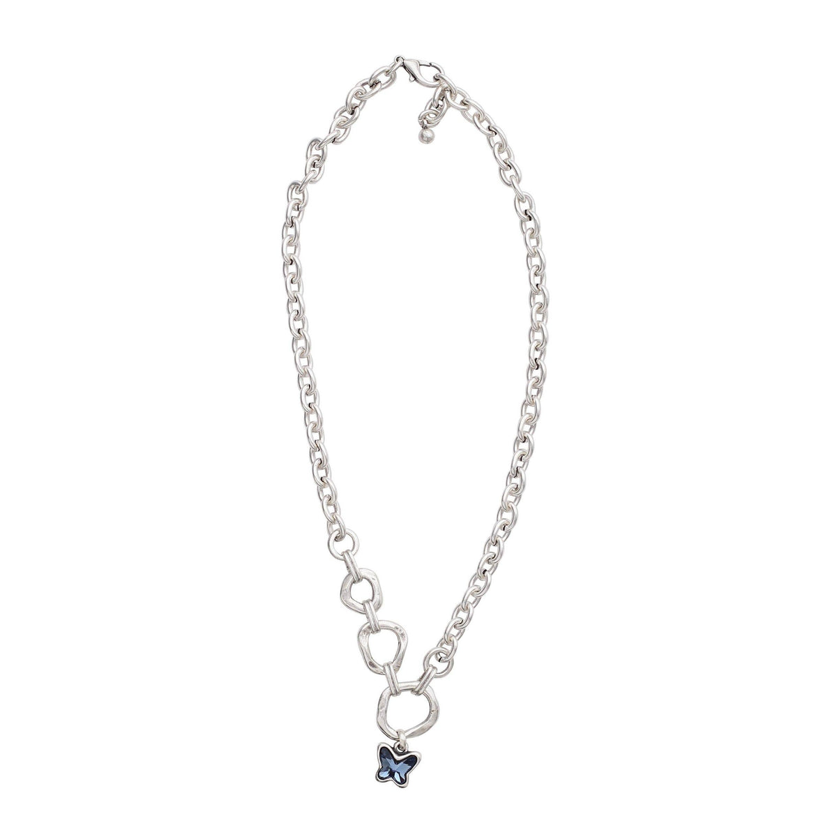 Handmade Blue Crystal Butterfly Pewter Necklace