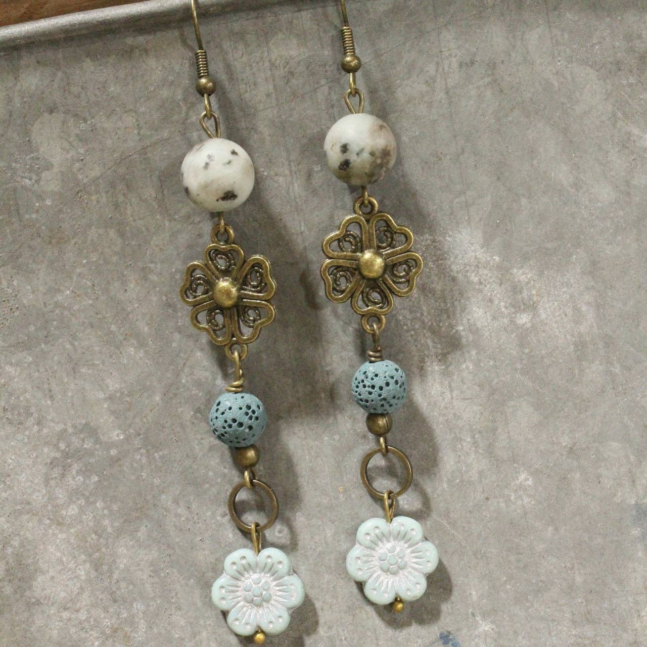 Denim Days Floral Czech & Stone Dangle Earrings