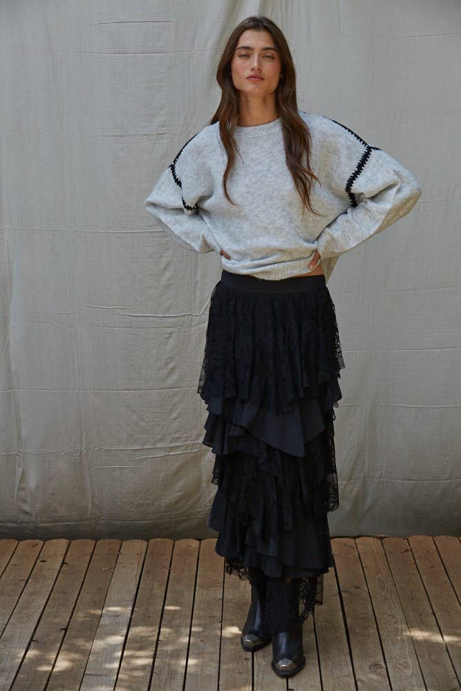 Woven Cotton Tierred Ruffled Maxi Skirt