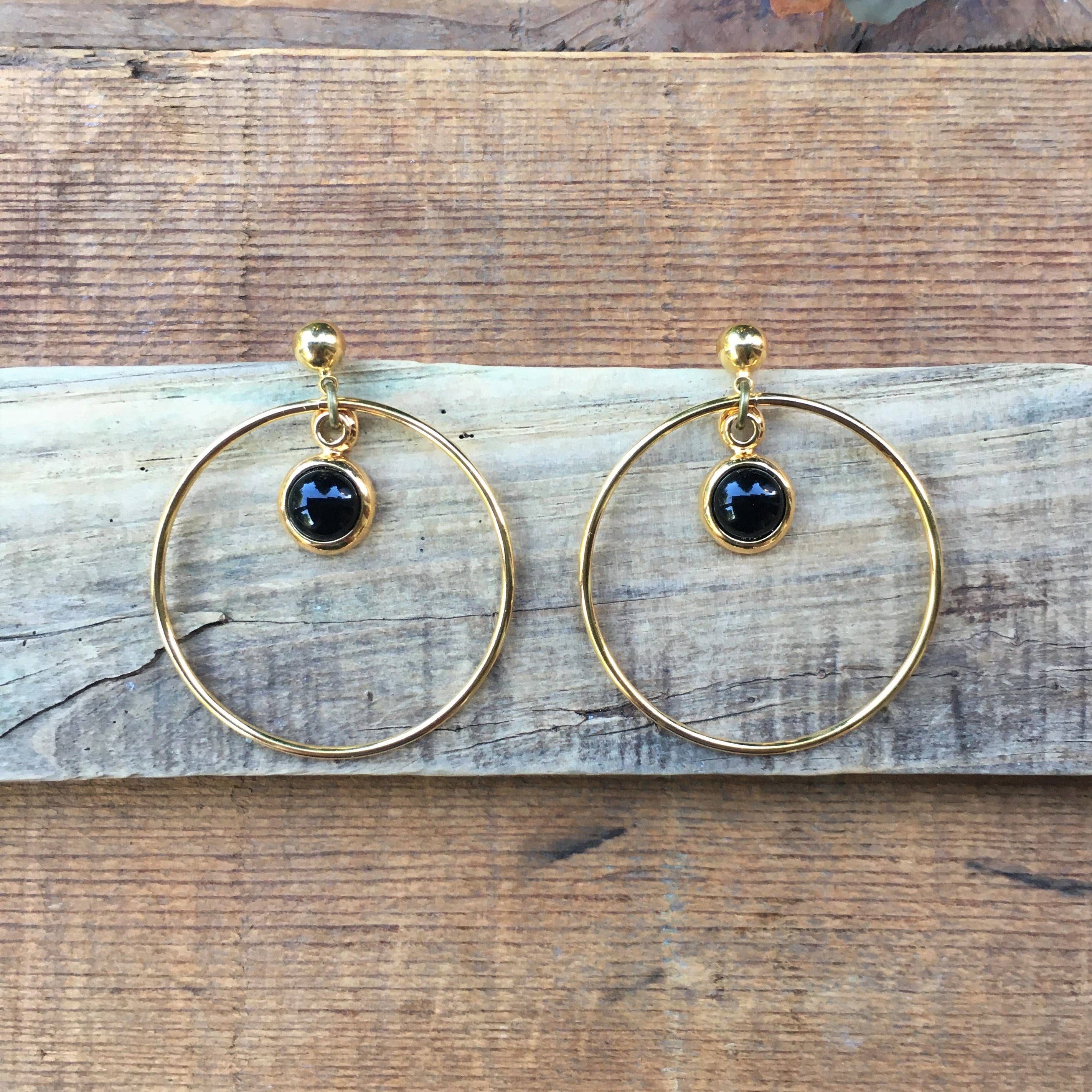 Onyx & Gold Hoops Statement Earrings