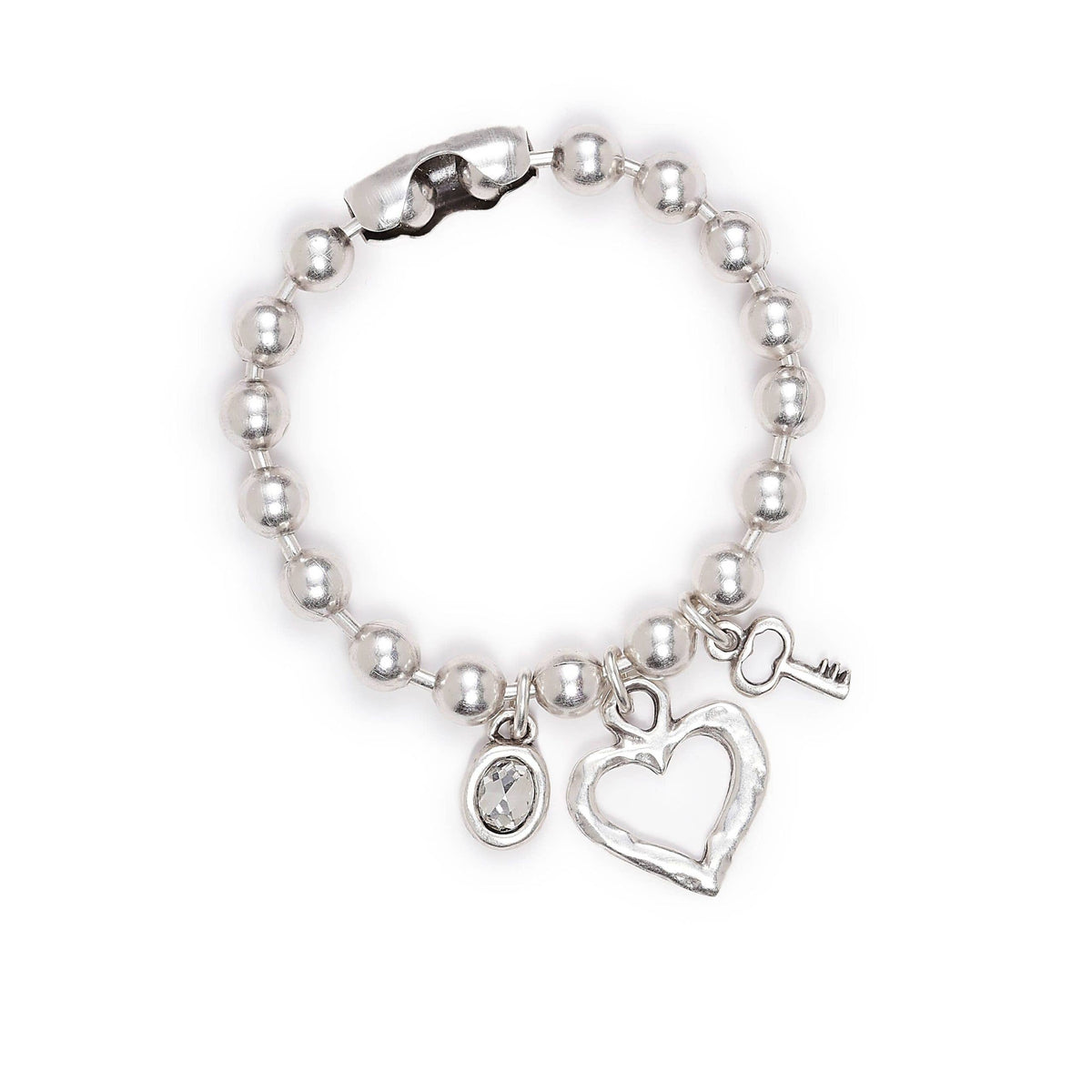 Key to My Heart Clear Crystal Brass Bracelet