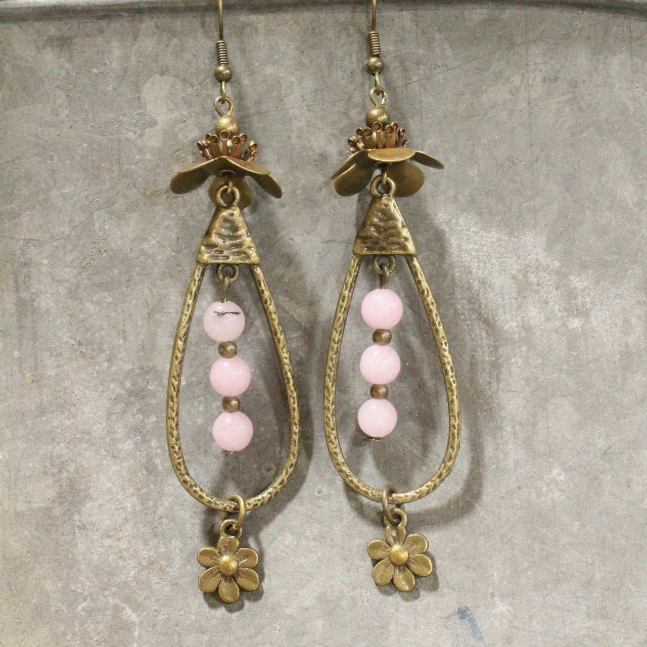 Teardrop Blush Flower Drop Dangle Earrings