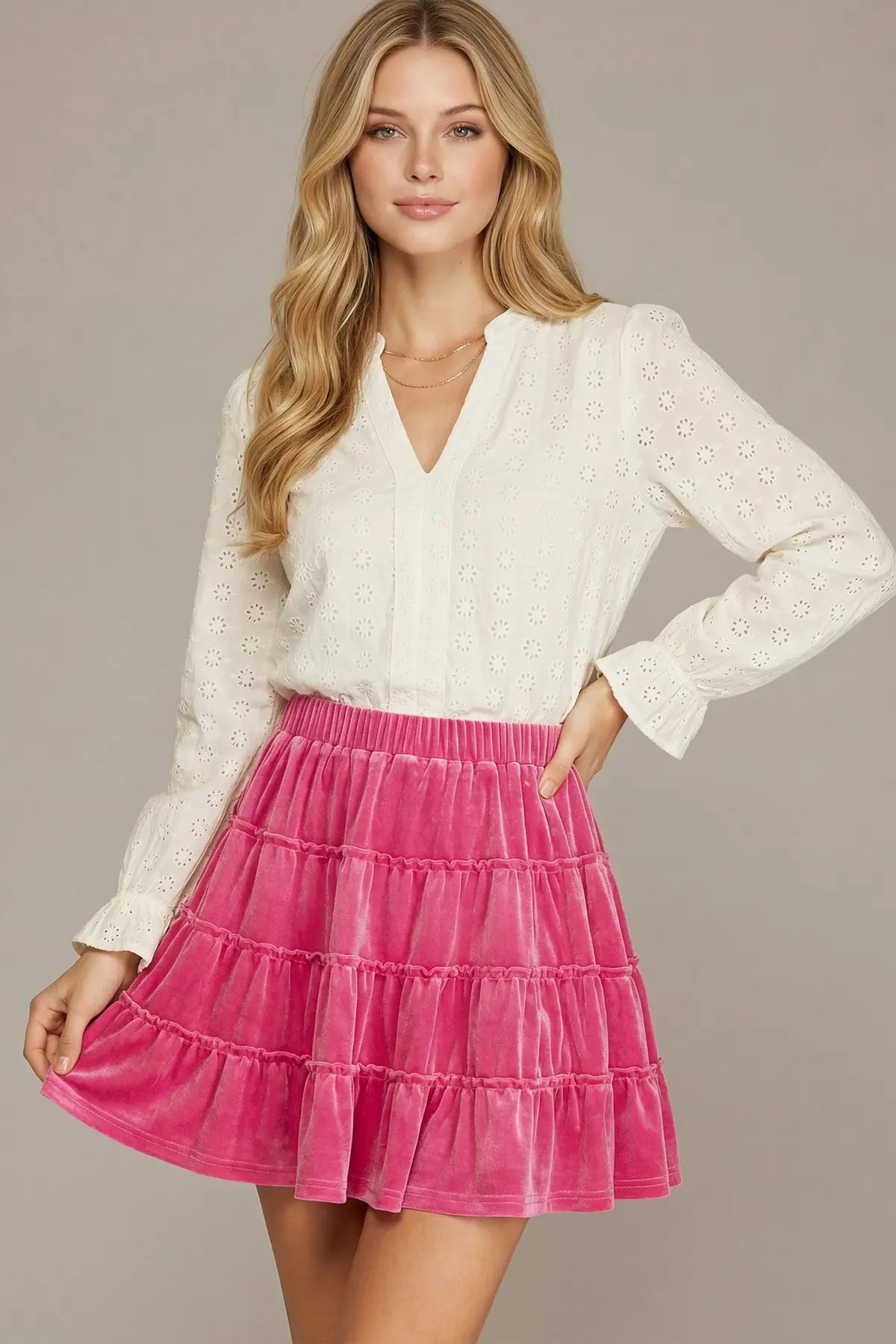 Ruffle-Hem Velvet Mini Skirt