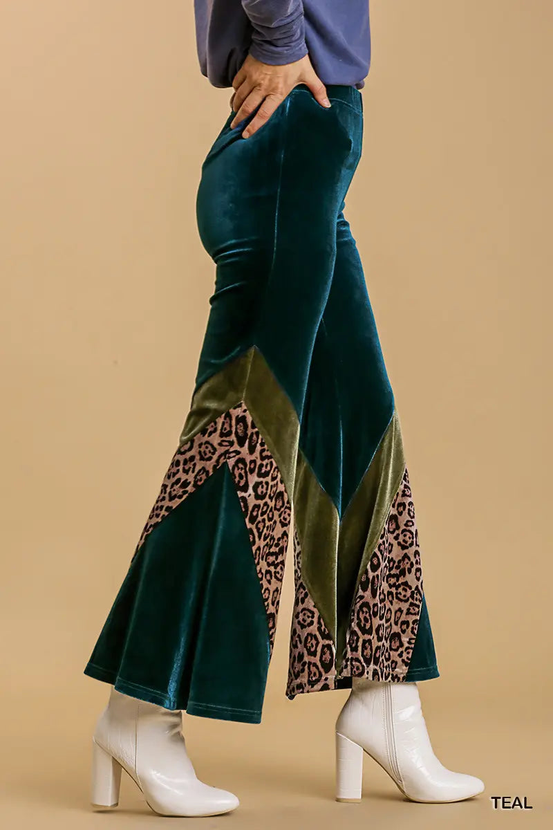 Animal Print Velvet Wide-Leg Flare Pant