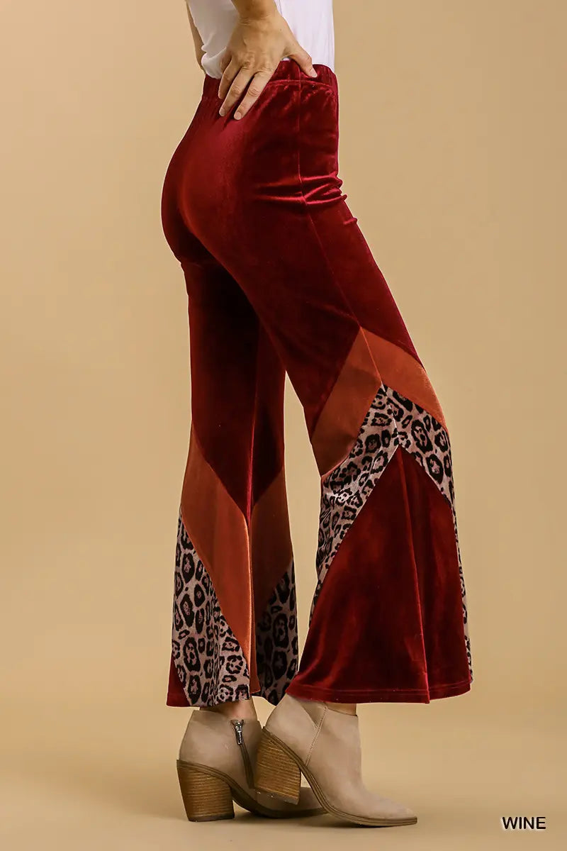 Animal Print Velvet Wide-Leg Flare Pant