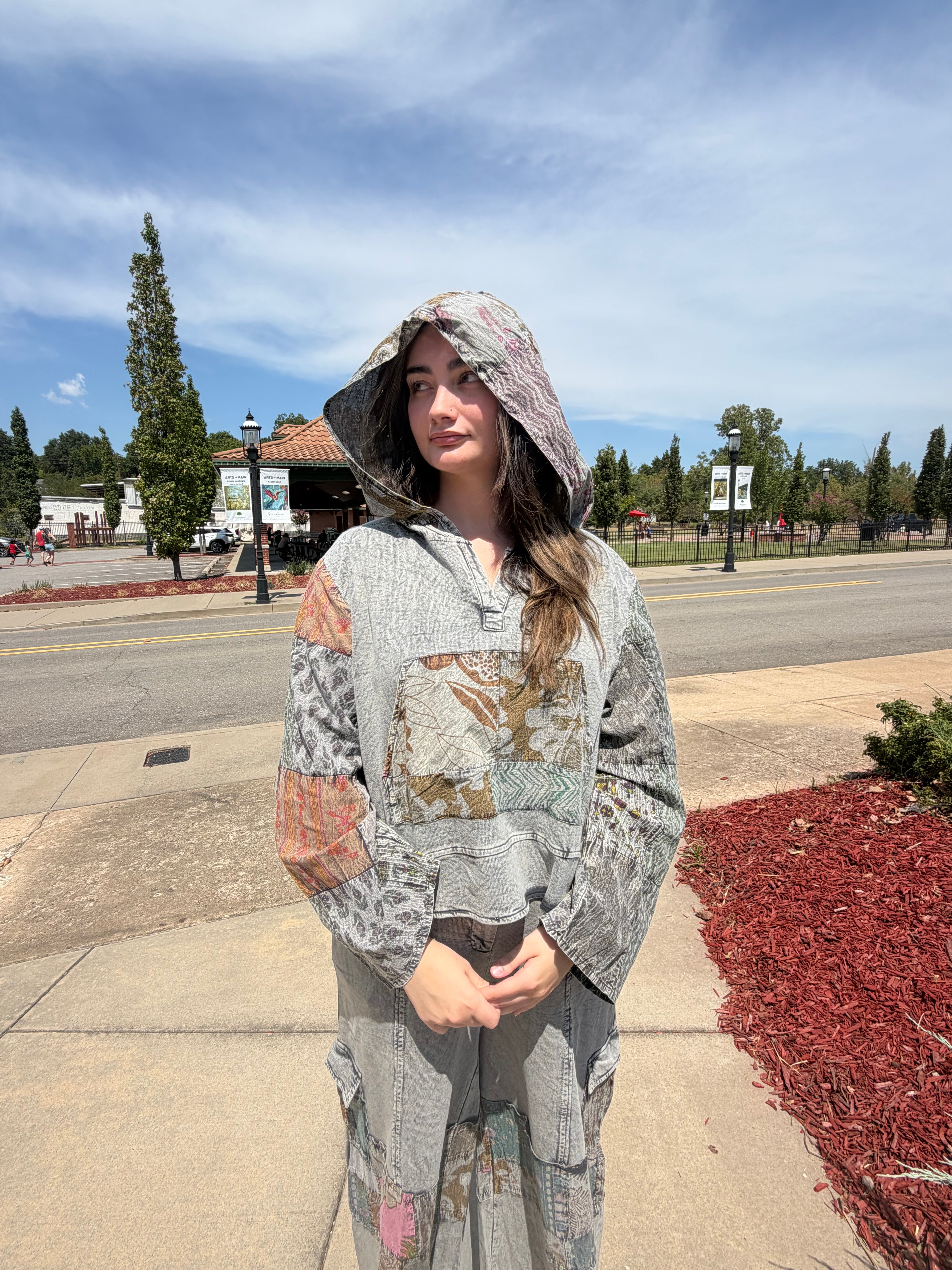 Patchwork Kangaroo Hoodie Pullover