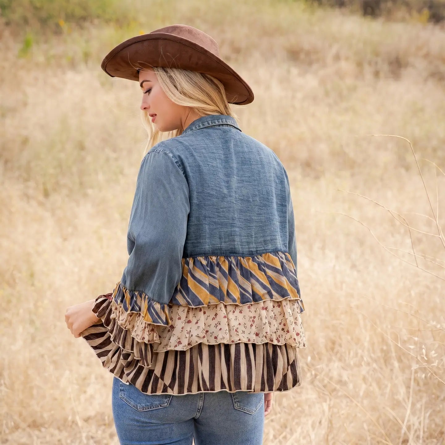 Denim Yoke Patchwork Tiered Tunic
