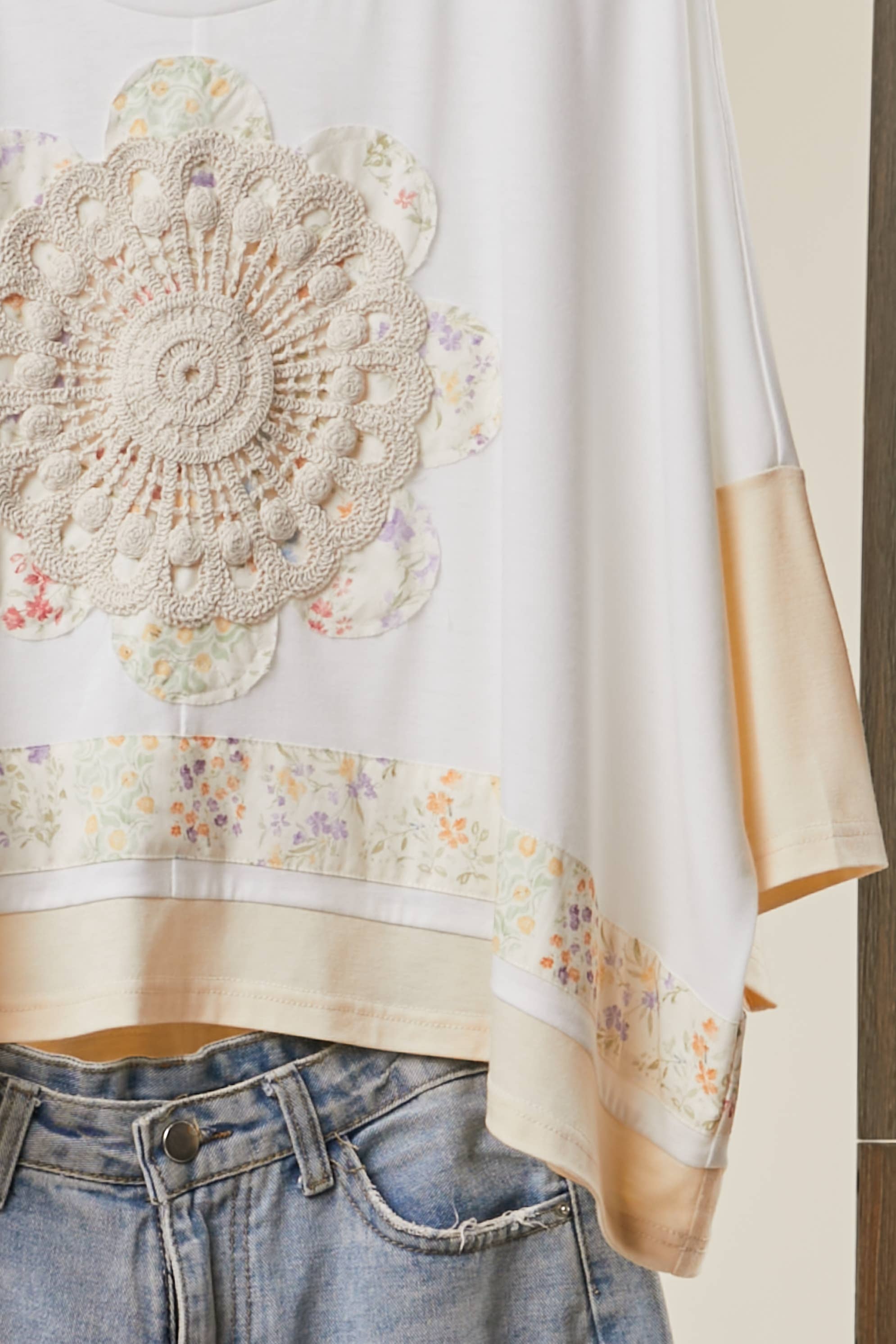 Lace top texture detail - intricate embroidery on soft fabric with timeless elegant design