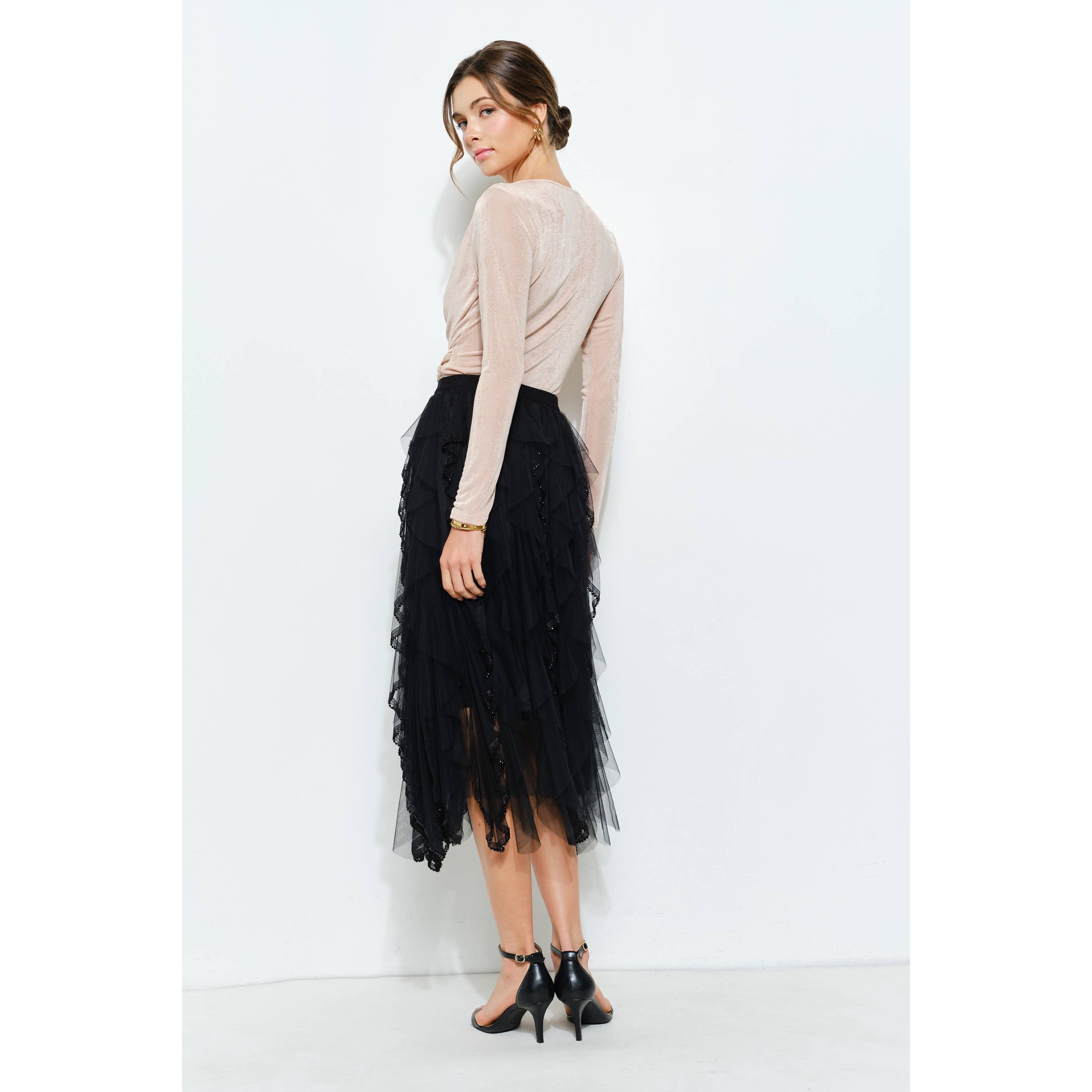 Velvet Twist-Front Long Sleeve Top