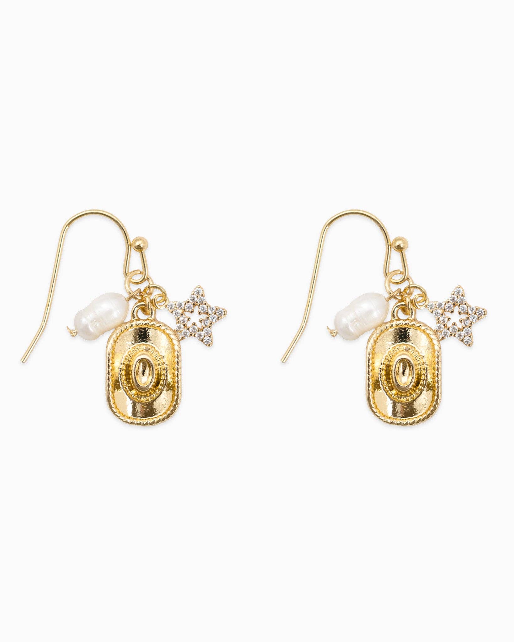 Western Cowboy Hat Star Pearl Charm Earrings