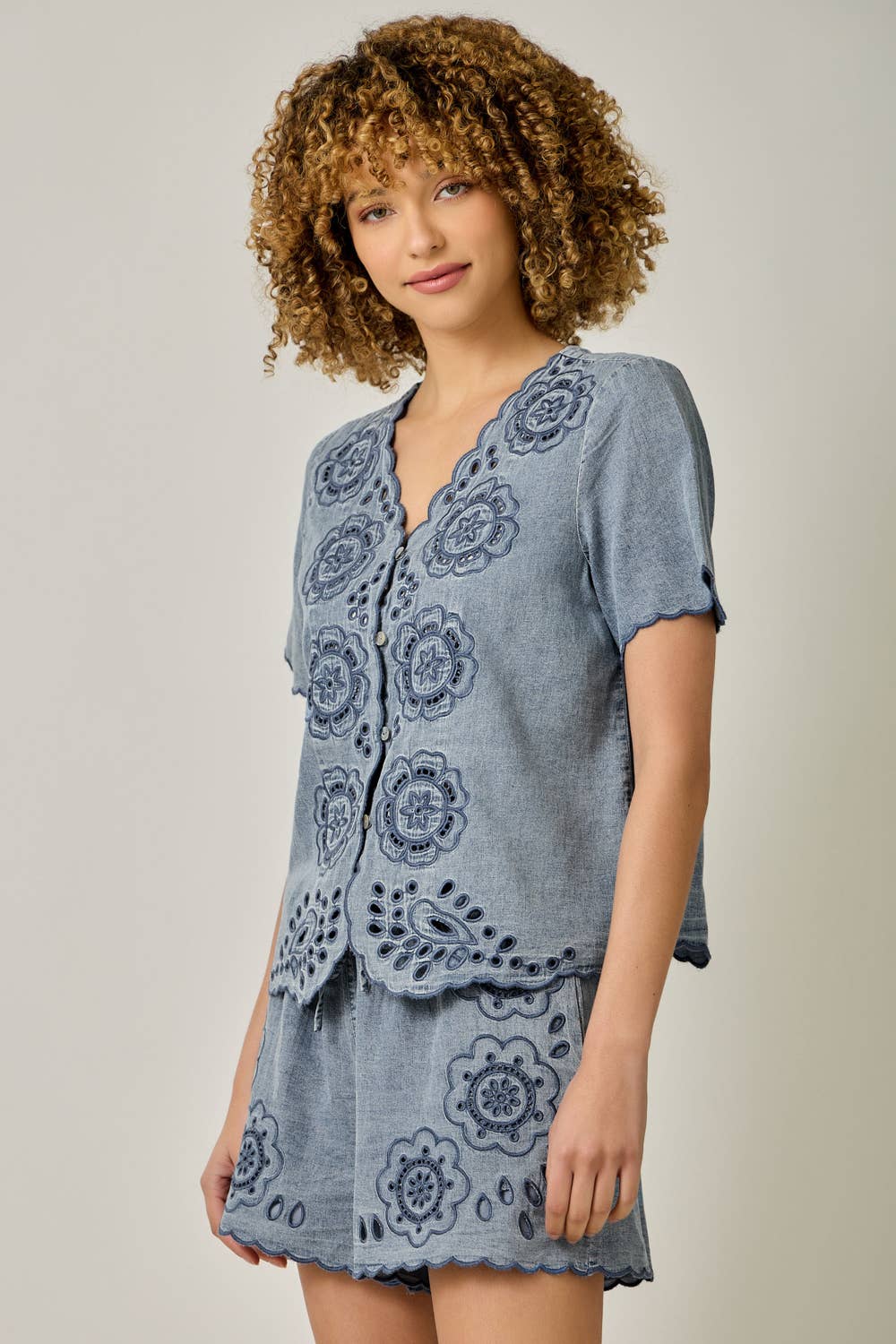 Eyelet Embroidered Washed Tencel Blouse
