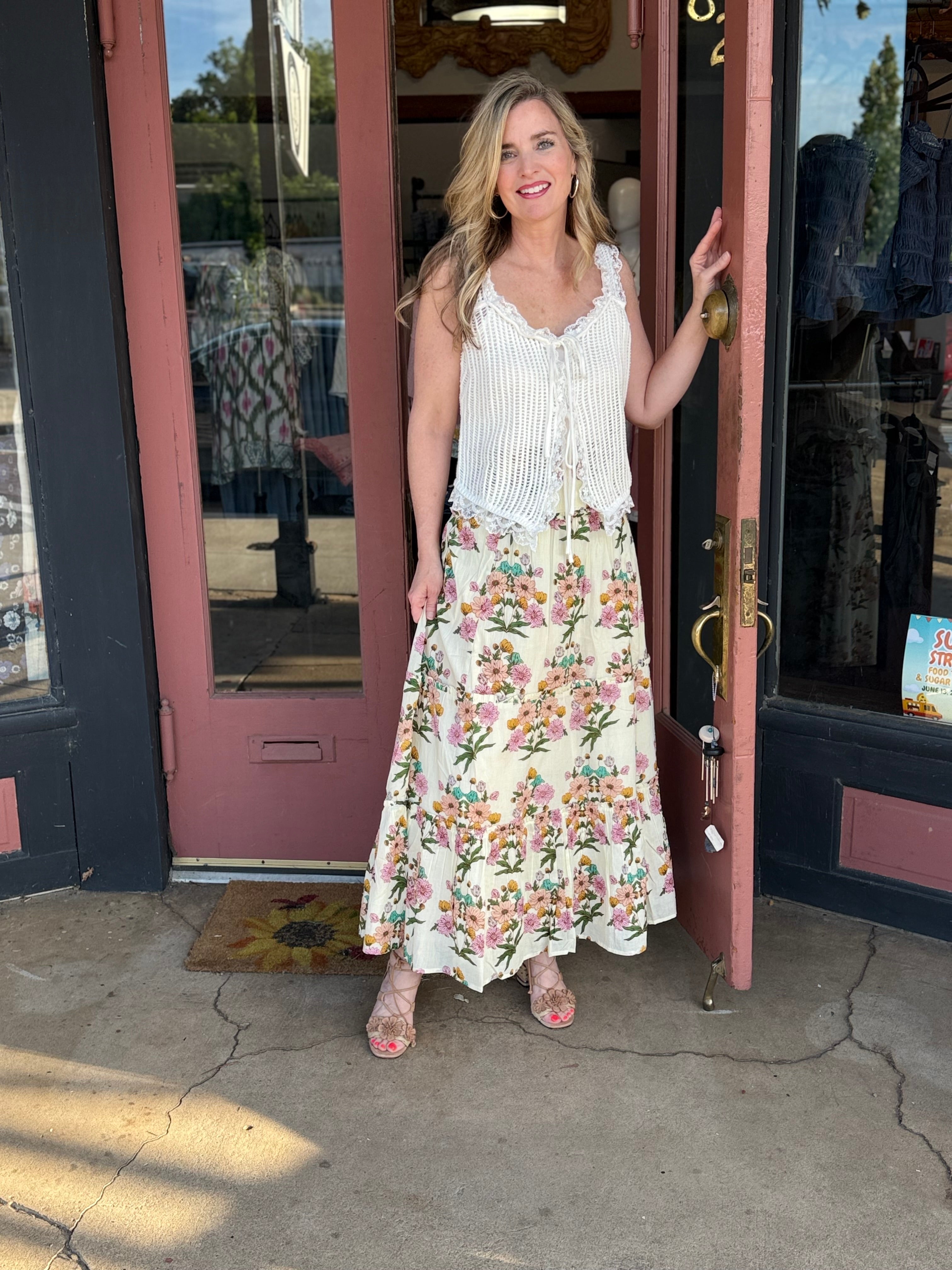 The Newport Skirt – 100% cotton boho-luxe skirt, front view
