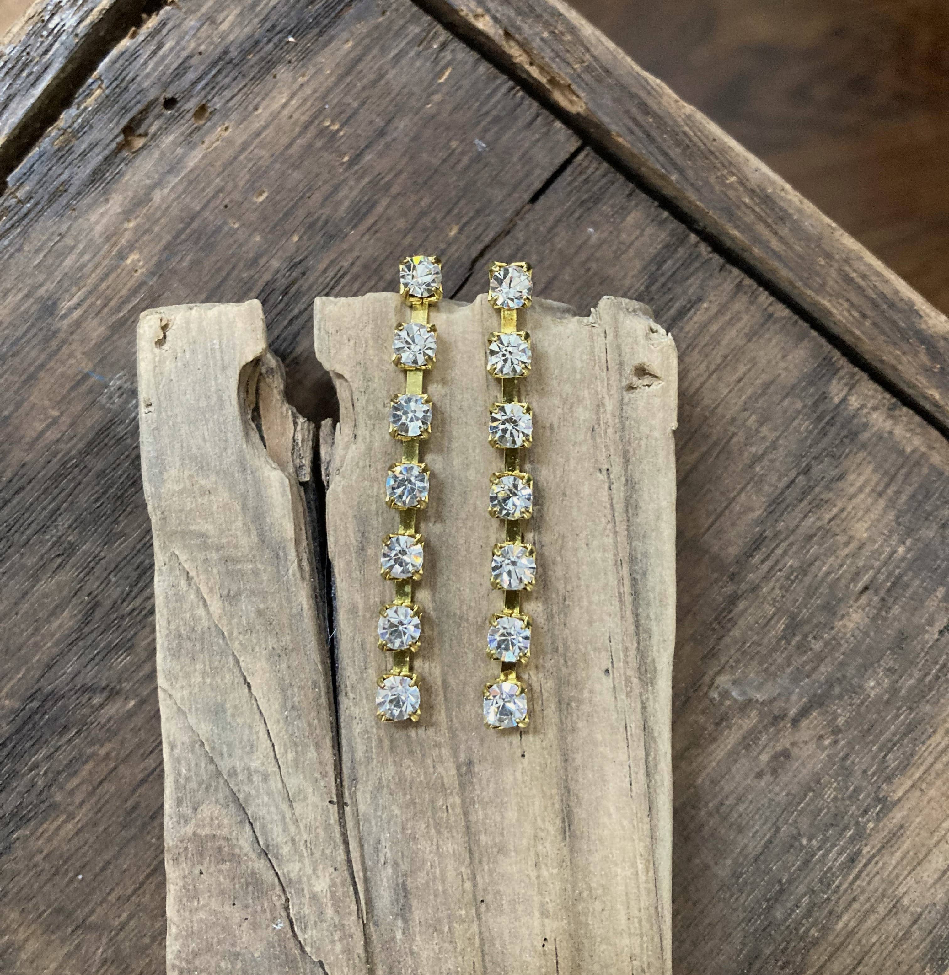 Rhinestone & Brass Whip Post Earrings