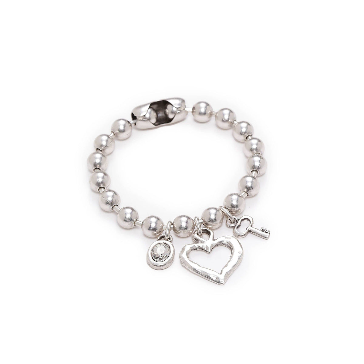 Key to My Heart Clear Crystal Brass Bracelet
