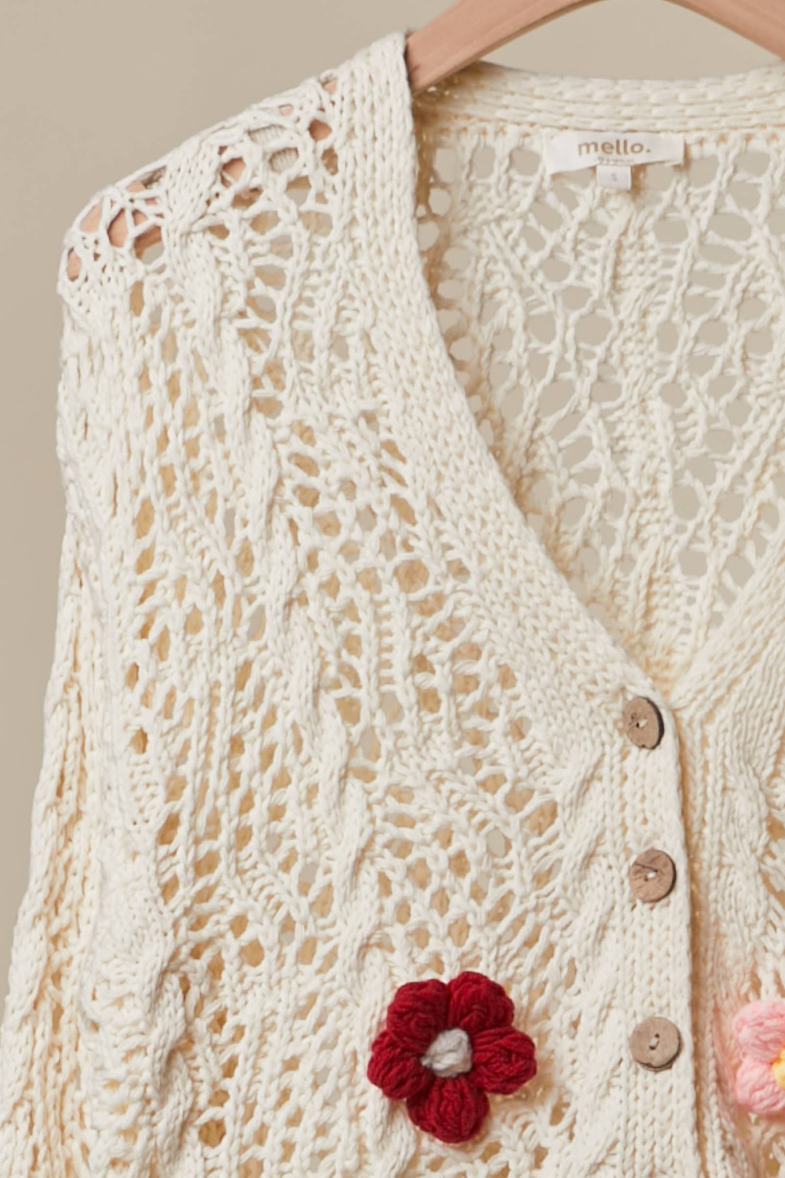 Flower Power cardigan styled - versatile layering piece with dimensional floral crochet texture

