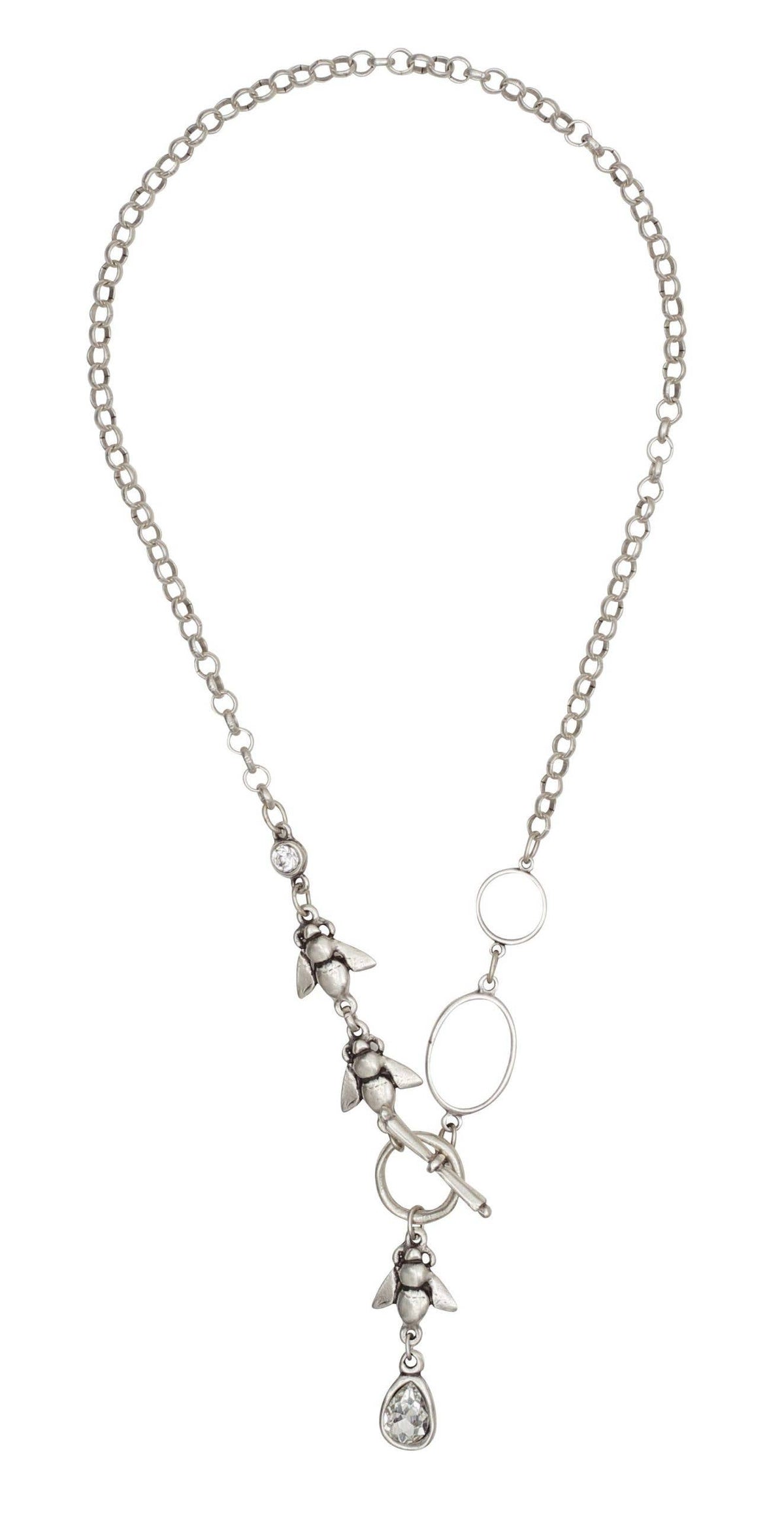 Honey Bee Pear-Shaped Clear Crystal Pewter Necklace