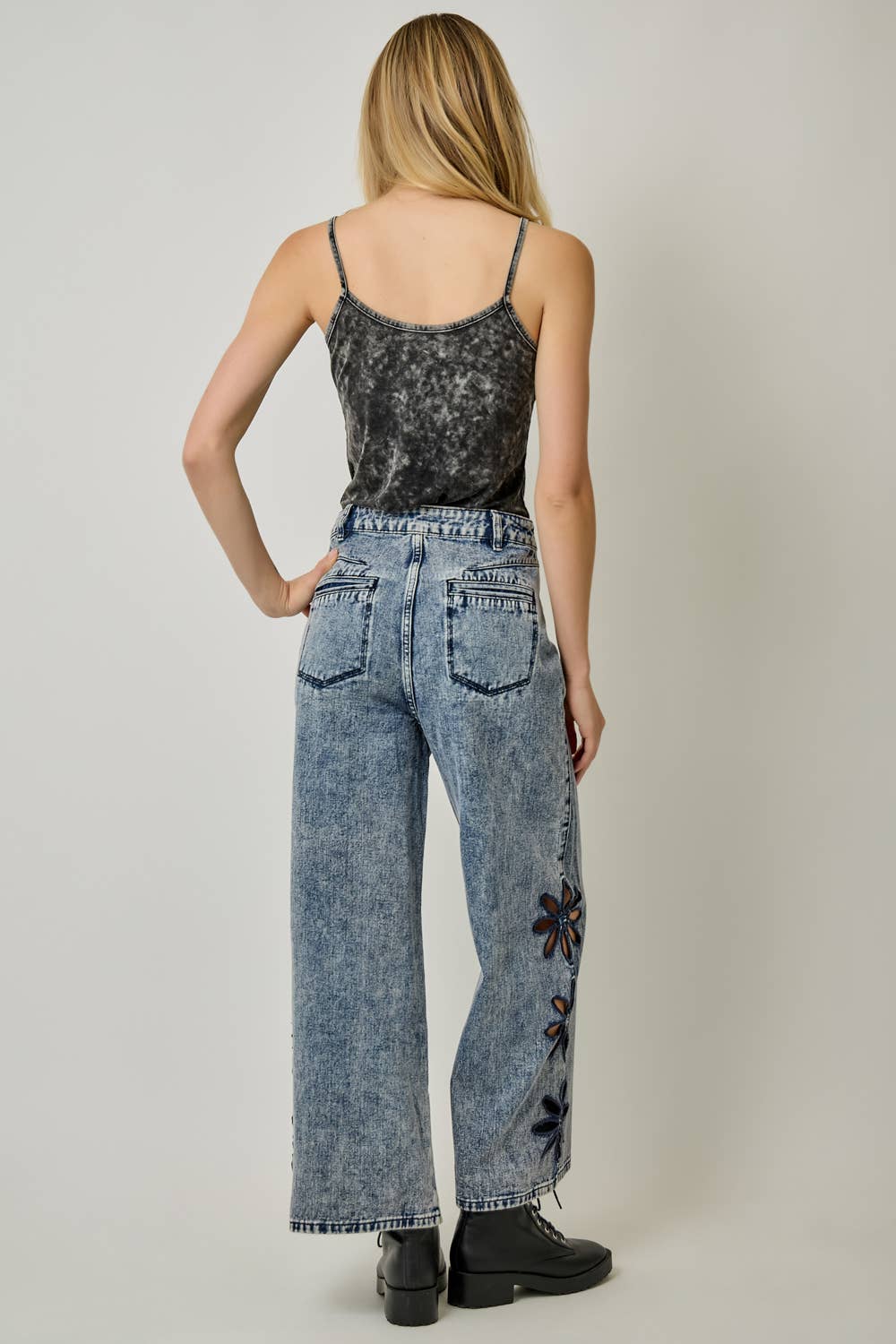 Daisy Embroidered Wide Leg Jeans