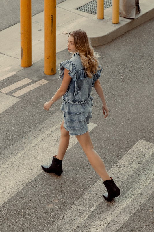 Darlin Denim Ruffle Shorts