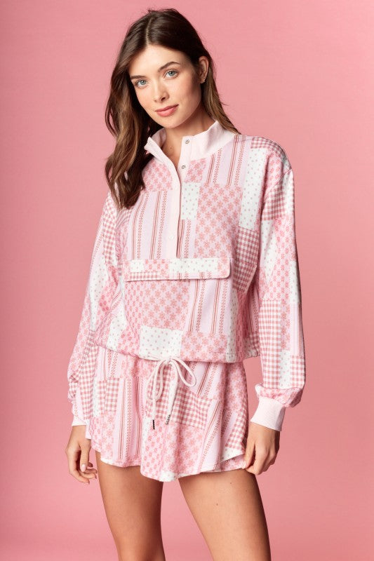  The soft fabric and relaxed fit make it as comfortable as it is stylish, while the patchwork gingham and floral patterns add a nostalgic, handcrafted feel. 