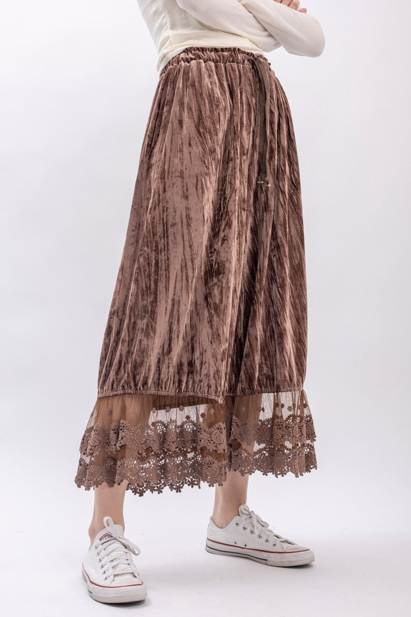 Crinkled Velvet Lace Ruffle Bloomer Pants