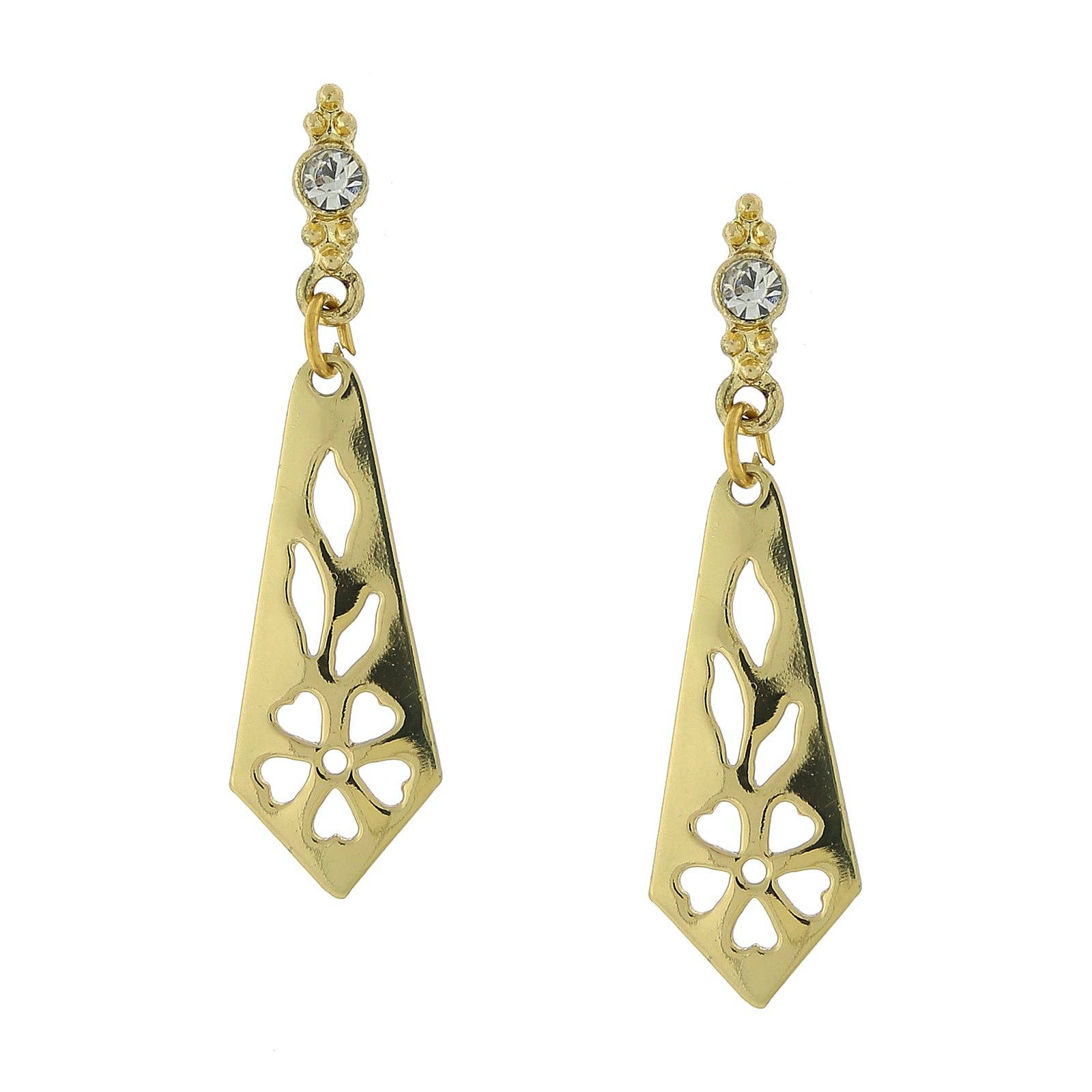 The Blossom cutout drop earrings - openwork flower drop earrings with crystal post accents by 1928 Jewelry, available in silver and gold-tone

