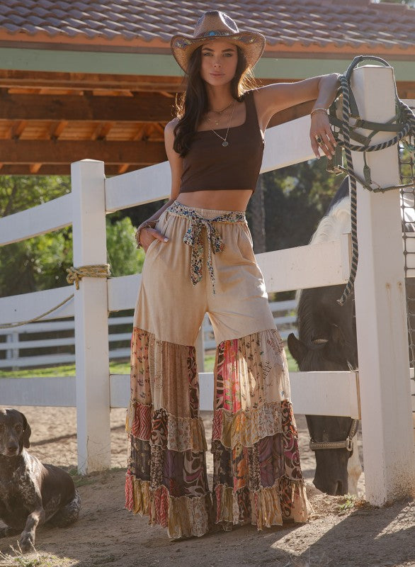 The DreamerTiered Wide Leg Pants - full-length view showing dramatic wide leg drape and movement