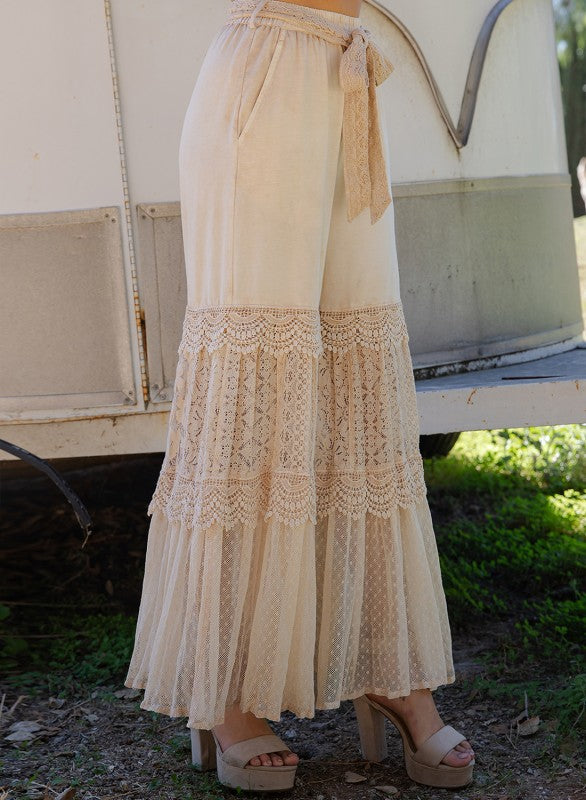 The Odyssey Tiered Wide Leg Pants side view showing flowing wide leg silhouette and elastic waist