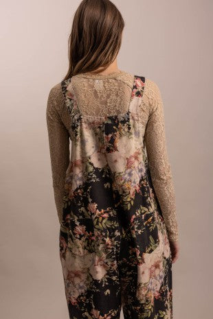 Midnight Floral Print Overalls