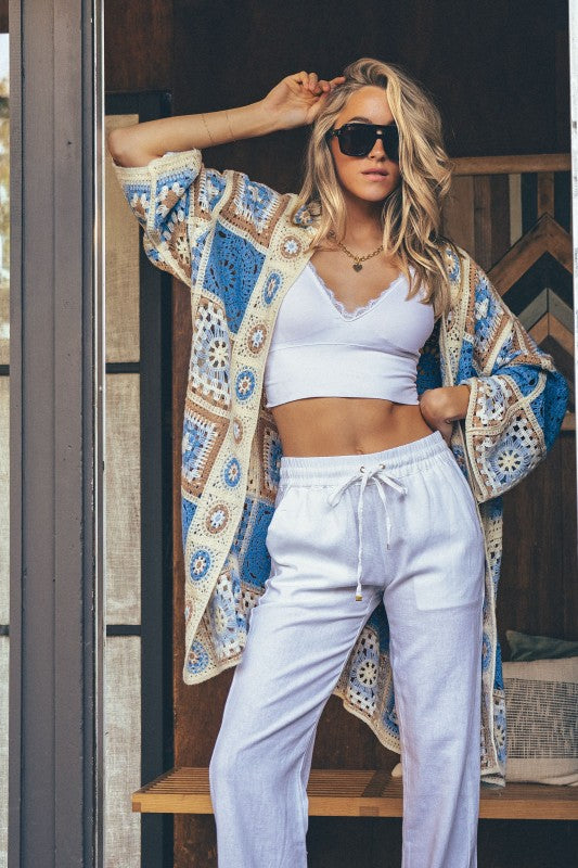 Crochet Knit Cardigan Mid Length