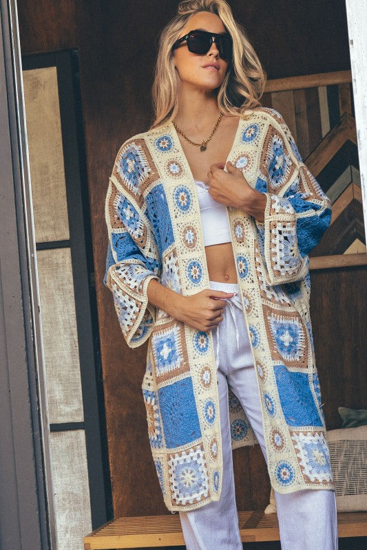 Crochet Knit Cardigan Mid Length