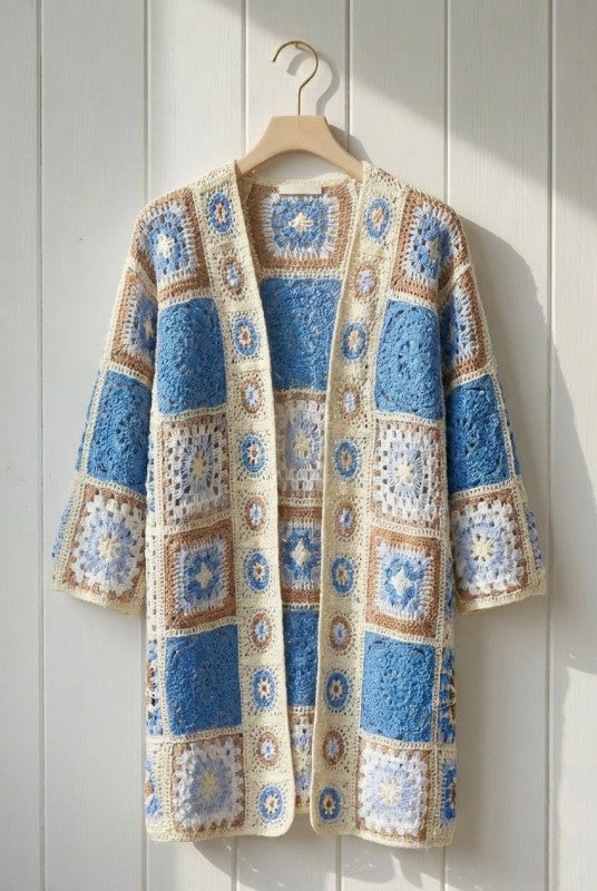 Crochet Knit Cardigan Mid Length