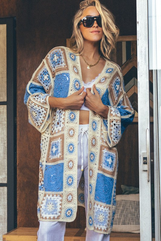 Crochet Knit Cardigan Mid Length