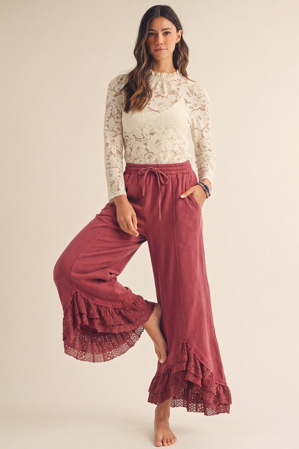 Romantic Lace Mineral Wash Pants – Dusty Rose