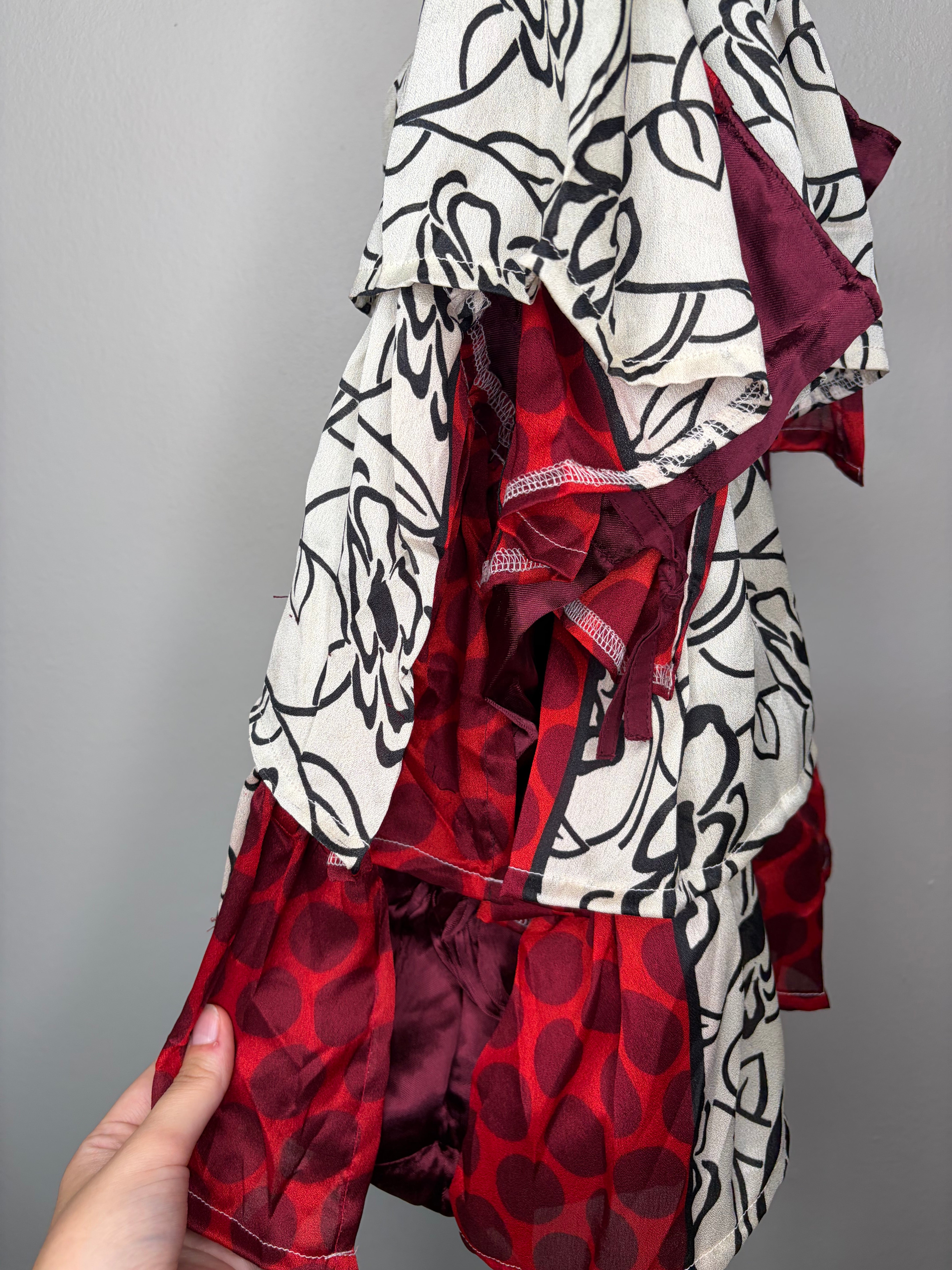 Black & White Red Berry Boho Patchwork Tote