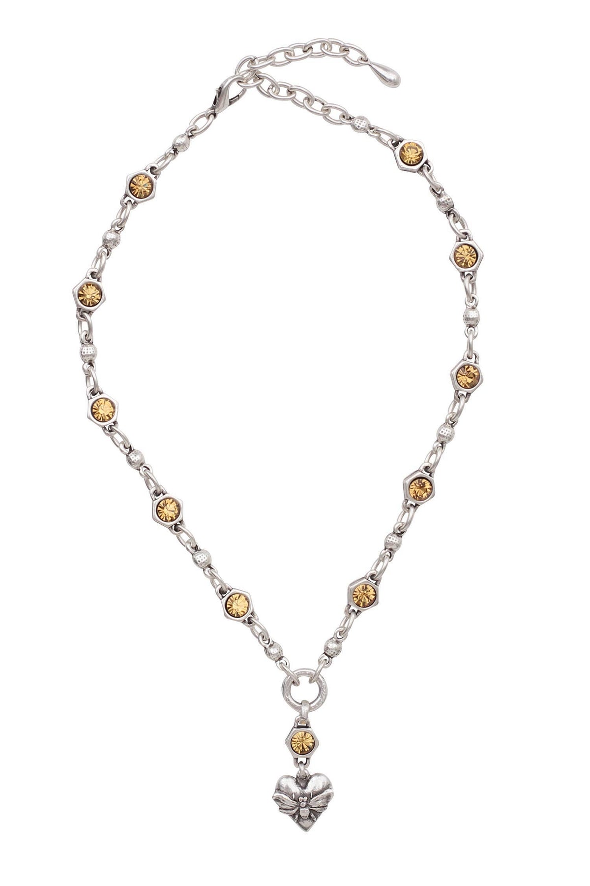 Champagne Sweetheart Crystal Bee Pewter Necklace