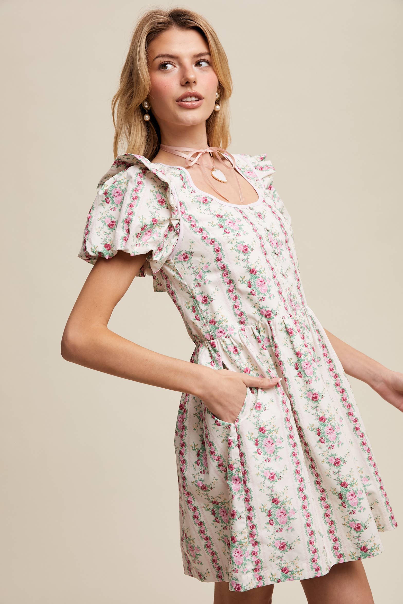 Just Peachy Vintage Floral Babydoll Dress