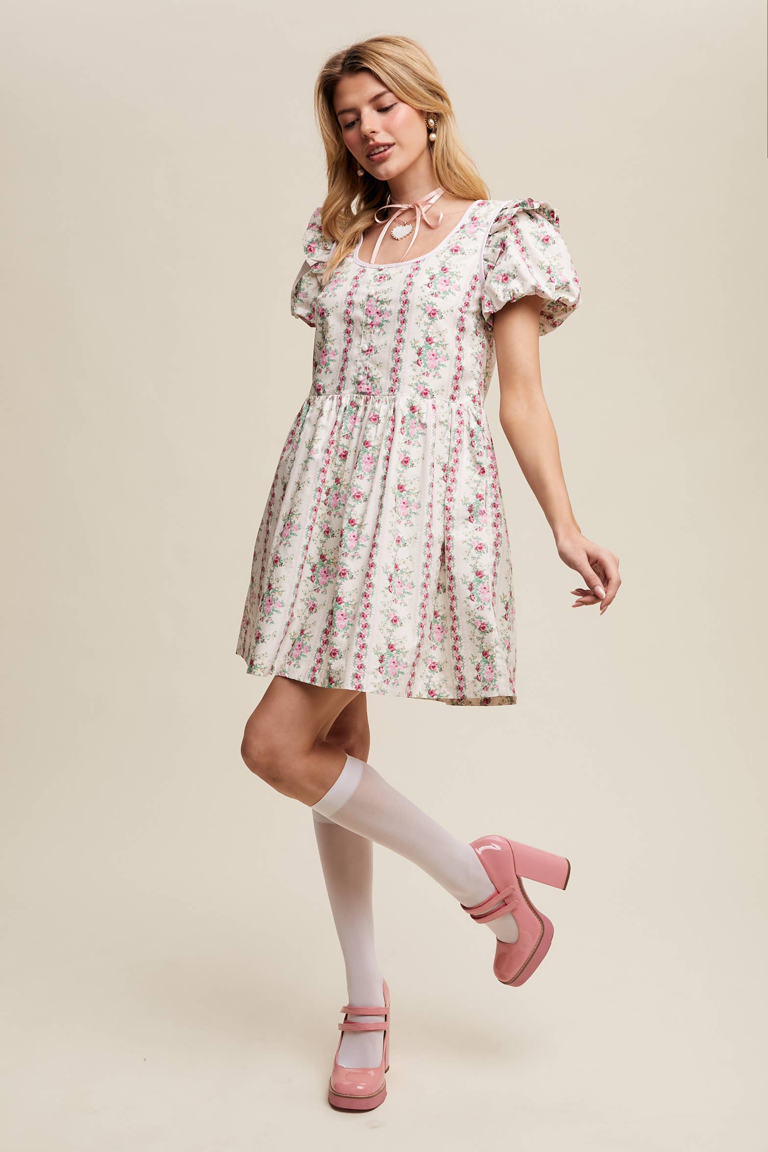 Just Peachy Vintage Floral Babydoll Dress