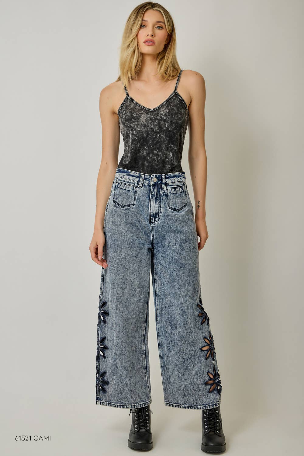 Daisy Embroidered Wide Leg Jeans