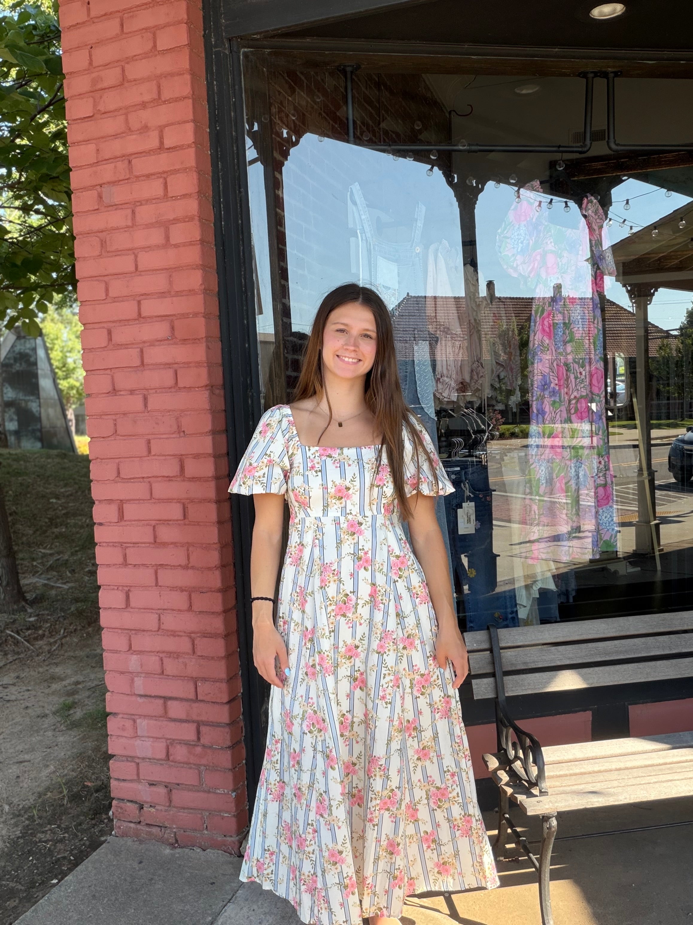 Floral Puff Sleeve Smocked Back Midi Dress