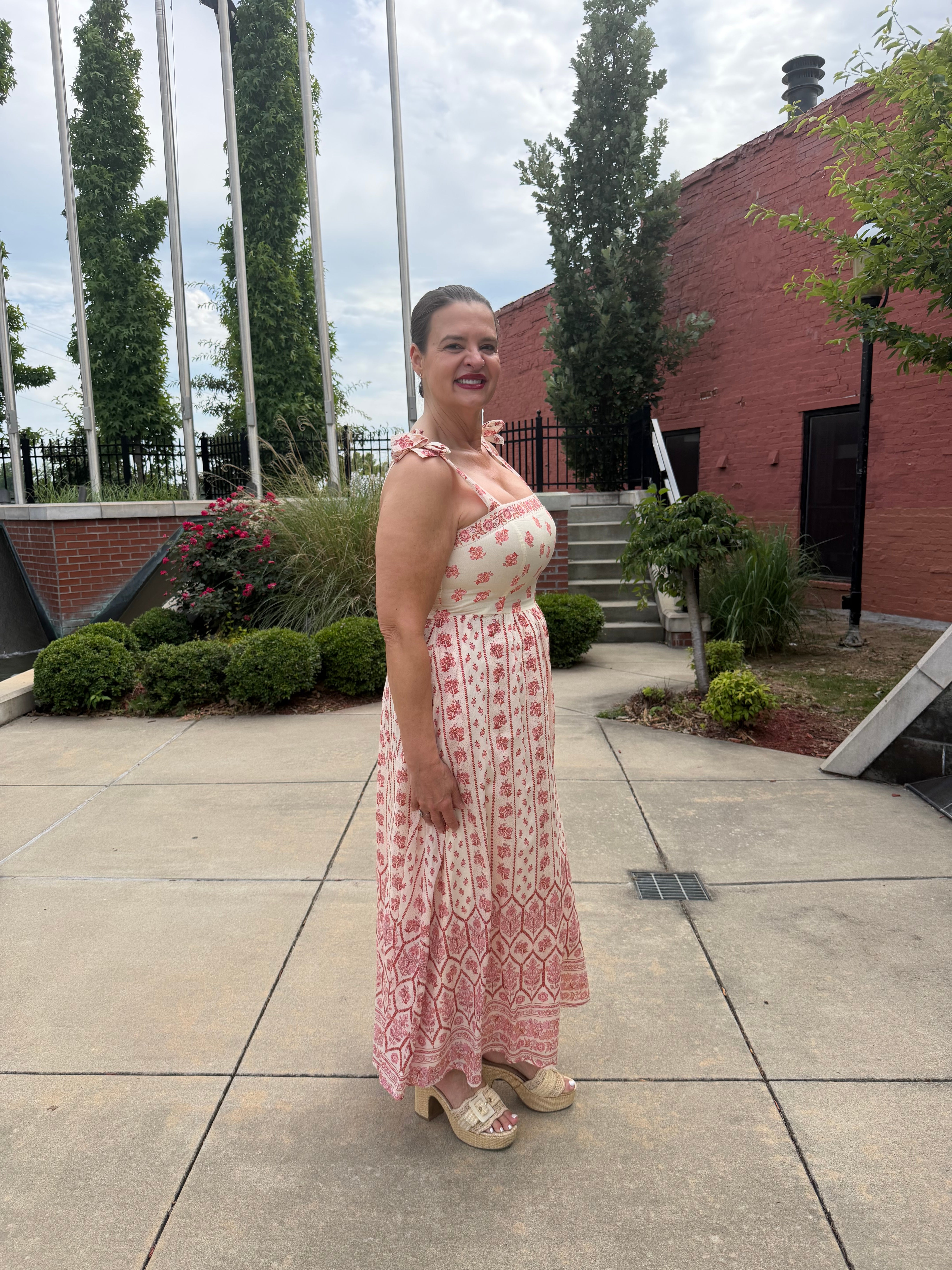 Side View of the Blush Garden Maxi Dress